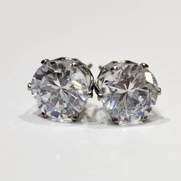 Beautiful Round Cut 4 CTW Brilliant Cubic Zirconia Stud Earrings - Picture 2 of 10